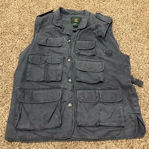 Vintage Orvis Mens Vest Hunting Fishing Blue Button Up Pocket